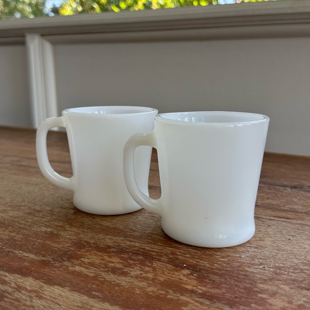 Vintage White Fire King by Anchor Hocking D Handle Diner Coffee Mugs (set of 2)